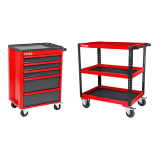 Set STIER Werkstattwagen Basic mit Kunststoffabdeckung leer + Servicewagen HxBxT 969x894x543 mm