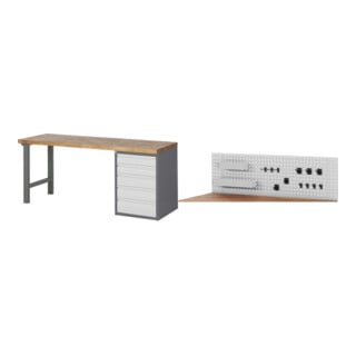 Set STIER Werkbank Premium mit 5 Schubladen BxTxH 2000x700x890mm + Lochplatte...