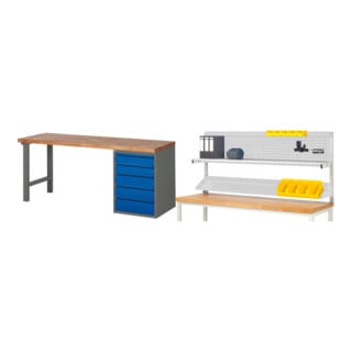 Set STIER Werkbank Premium mit 5 Schubladen BxTxH 2000x700x890mm...