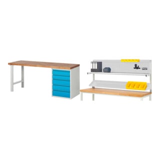 Set STIER Werkbank Premium mit 5 Schubladen BxTxH 2000x700x890mm RAL 7035 /...