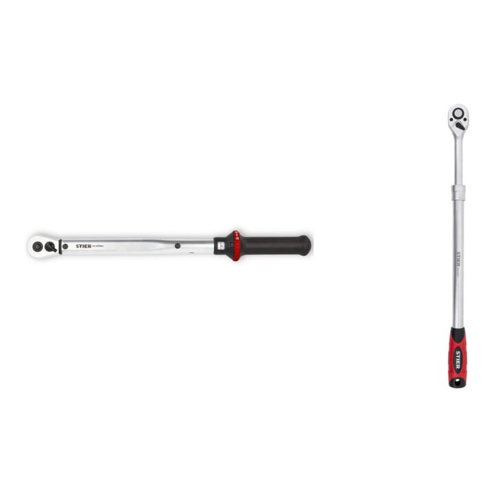 Set Stier Clé dynamométrique avec cliquet réversible + STIER Cliquet télescopique réversible 1/2 pouce