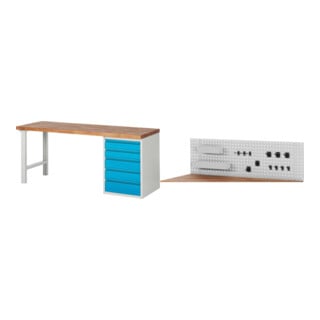 Set STIER Werkbank Premium mit 5 Schubladen BxTxH 2000x700x890mm RAL 7035 /...