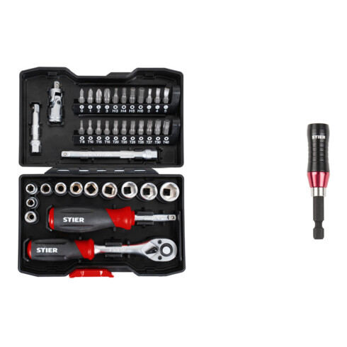 Set STIER Steckschlüssel- und Bit-Set 1/4" 38er + Bithalter KraftSpezial