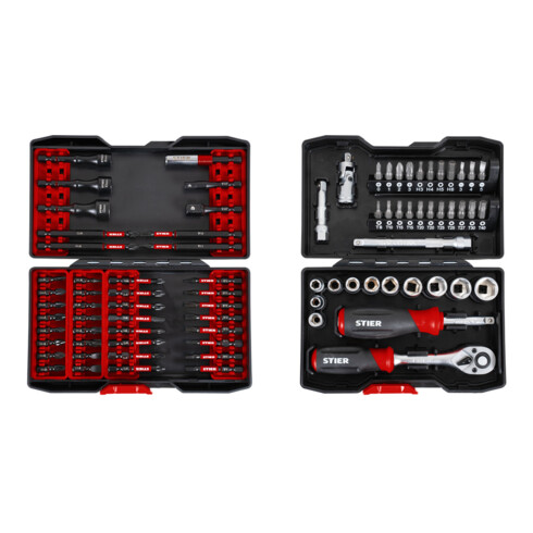Set STIER Torsions-Bitsatz, Akkuschrauber 42er+Steckschlüssel-,Bit-Set 1/4" 38er