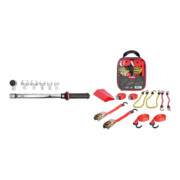 Set STIER Drehmomentschlüssel Multi+ mit Aufsteckwerkzeug, 7-teilig, 40 - 200 Nm, vierkant + Spanngurte-Set 9-teilig, TÜV/GS geprüft nach DIN EN 12195-2