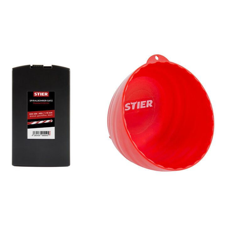 Set STIER Spiralbohrerset Standard DIN 338 HSS-G 1-10mm 19er+Magnetschale Ø150mm