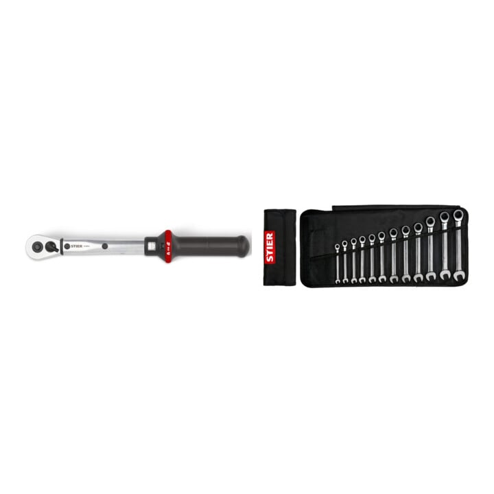 Set STIER Clé dynamométrique avec cliquet réversible + Set de clés mixtes à cliquet STIER