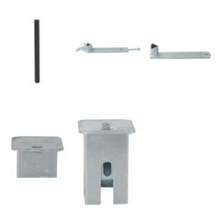 Set Schake Sperrpfosten aus Edelstahl Typ 4089F Ø 89mm, herausnehmbar, geschliffen + Dreikantverschluß + Bodenhülse + Dreikantschlüssel M 12, Standard + Grauguss-Univ.-Schlüssel z.Absperrpf. m.Feuerw.-V. + Schake Abdeckkappe Art.Nr.470.20 ohne Verschluß +