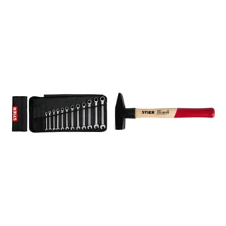 Set Stier Maul-Ringratschenschlüssel-Satz + STIER Schlosserhammer Robust+ 500g