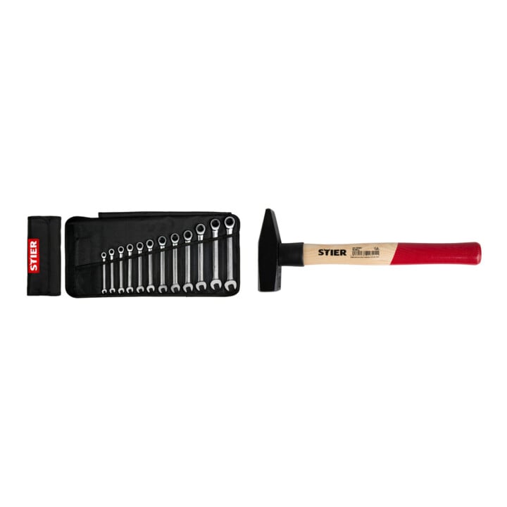 Set Stier Jeu de clés à cliquet mâchoire + STIER Marteau de serrurier Robust+ 500g