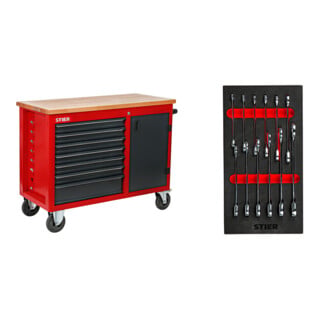Set STIER Établi mobile + Clé à cliquet mixte SW8-19 mm, 12 pièces