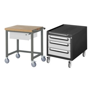 Set STIER Fahrbare Werkbank Premium mit 1 Schublade BxTxH 750x700x880mm +...