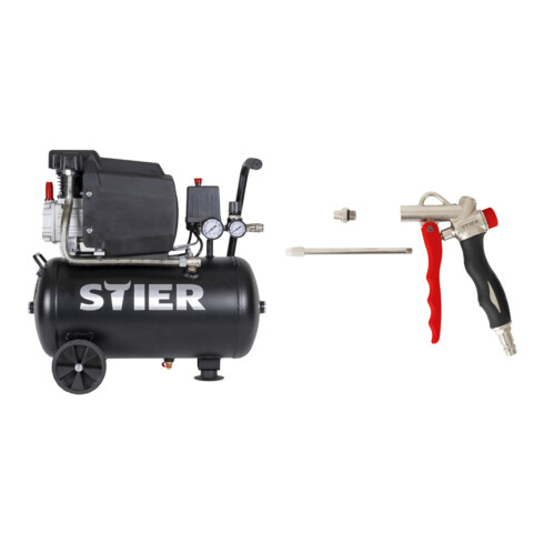 Set STIER Kompressor LKT 240-8-24+Ausblaspistole mit Wechseldüse und FlowControl