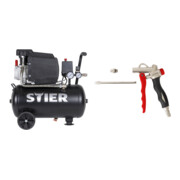 Set STIER Kompressor LKT 240-8-24+Ausblaspistole mit Wechseldüse und FlowControl
