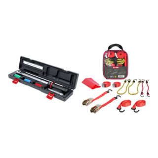 Set STIER Rad-Montage-Set 1/2 Zoll 40 - 200 Nm, 5-teilig + Spanngurte-Set 9-teilig, TÜV/GS geprüft nach DIN EN 12195-2