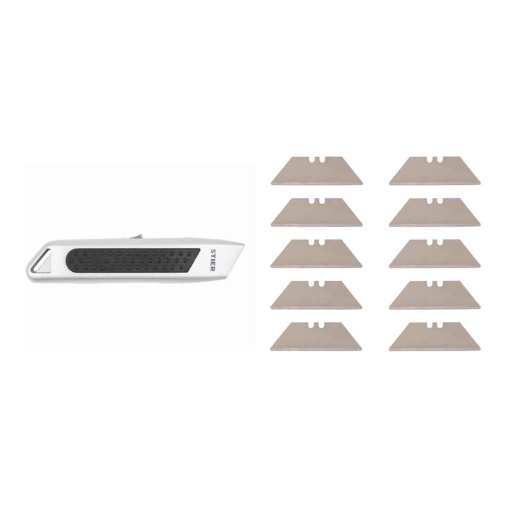 Set STIER Cuttermesser, automatischem Klingeneinzug + Trapezklinge 19x61mm,10er