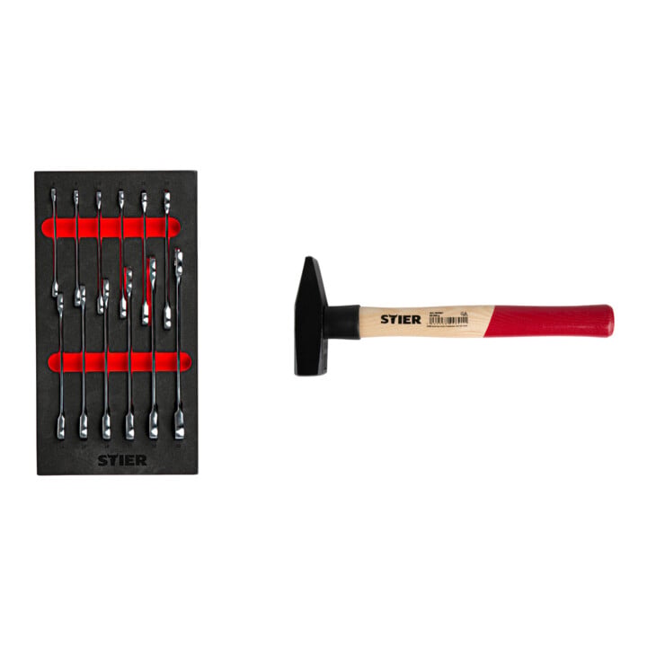 Set STIER Jeu de clés à cliquet à fourche + marteau de serrurier Robust+ 500 g