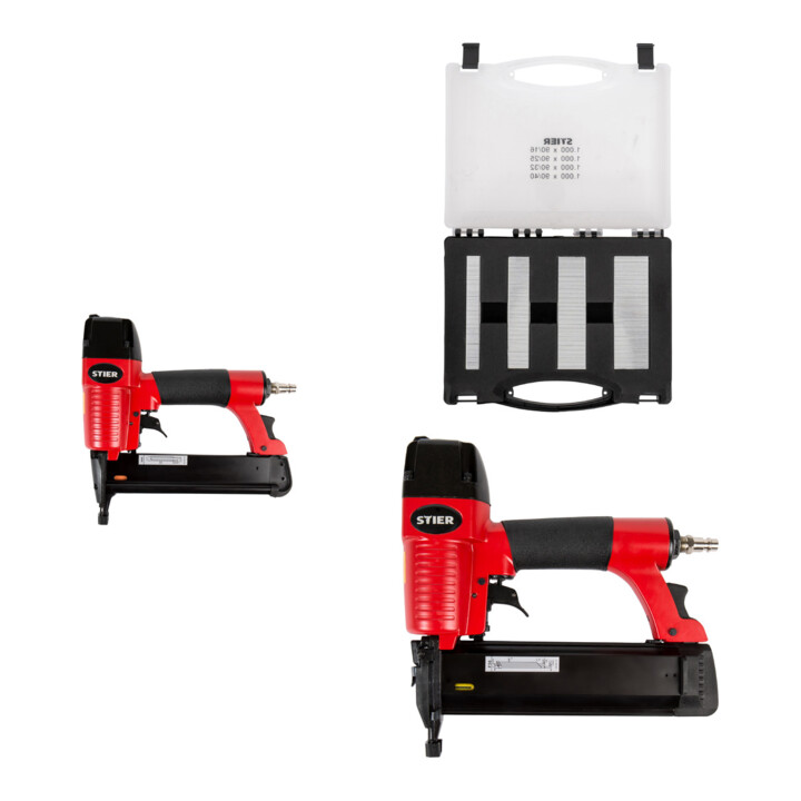 Set STIER Druckluftnagler,HK 10-40 mm + Heftklammern Typ 90 + DLN,HK15-50 mm