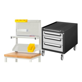 Set STIER Werkbankaufbau BxH 750x900mm + Rollcontainer Premium mit 3...