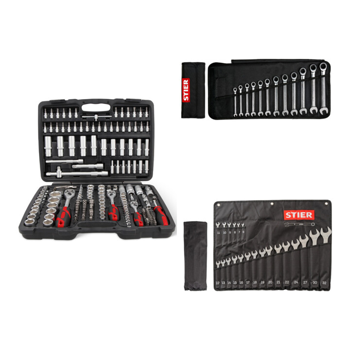 Set STIER Steckschlüssel 179er+Ringratschenschlüssel 12er+Ringmaulschlüssel 21er