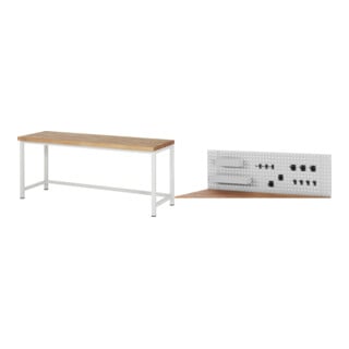 Set STIER Höhenverstellbare Werkbank Premium BxTxH 2000x700x840-1040mm RAL...