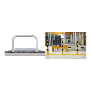 Set Schake Schutzbügel Ø76 mm, Breite 1000 mm, Höhe über Flur 1150mm, gelb/schwarz, zum Aufdübeln + BefestigungsschraubensatzTyp 1
