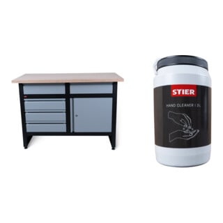 Set STIER Werkbank Basic, mit 5 Schubladen + Handreiniger Werkstatt 3 L