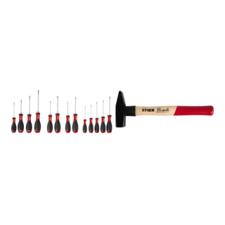 Set Stier Schraubendreher-Satz Big Pack 11-teilig + Schlosserhammer Robust+ 500g mit Stielschutz DIN 1041