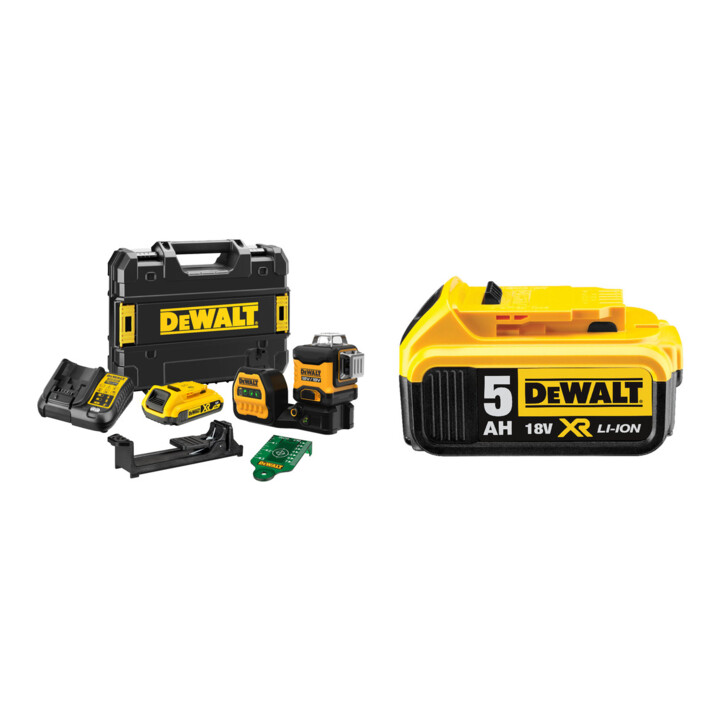 Set DEWALT 3x360 Multilinienlaser 18V Grün + Akku 5Ah DCB184-XJ