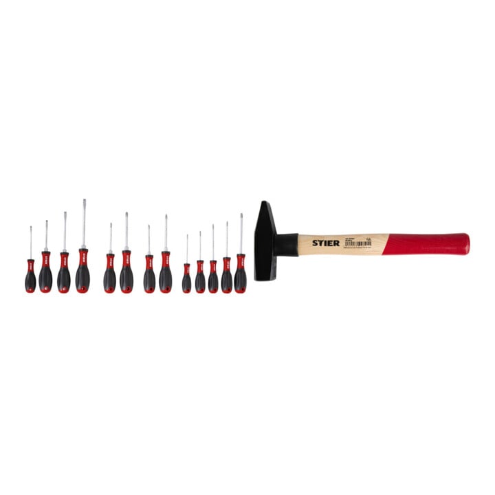Set Stier Jeu de tournevis Big Pack 11 pièces + Marteau de serrurier Robust+ 300 g avec protection de manche DIN 1041