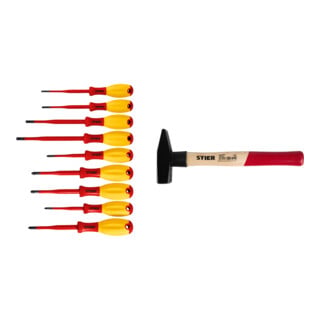 Set STIER Schraubendreher-Satz slimVDE+ 9-teilig + Schlosserhammer Robust+ 500g mit Stielschutz DIN 1041
