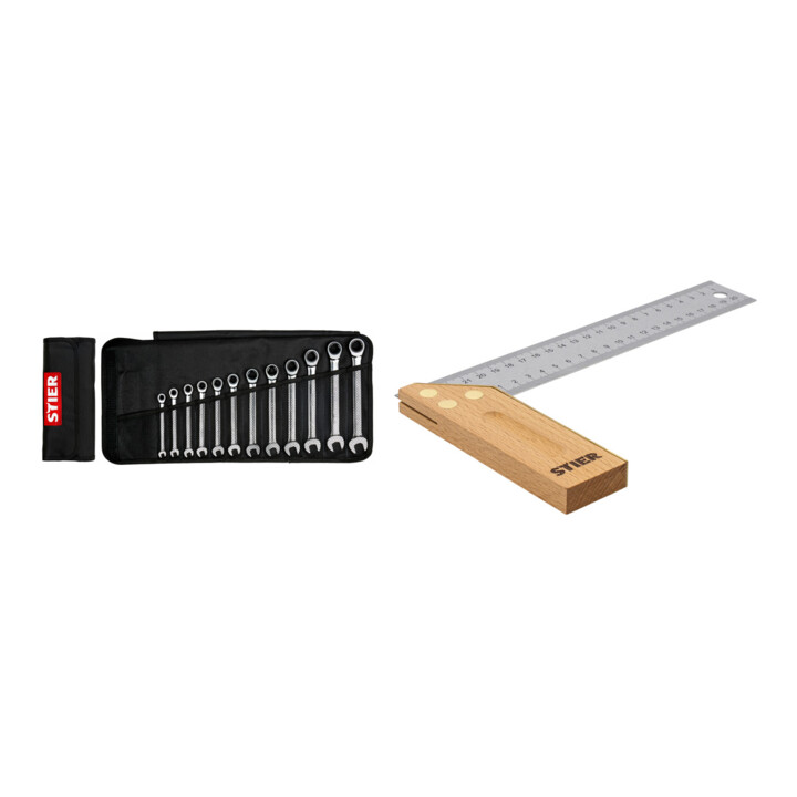 Set Stier Jeu de clés à cliquet à fourche + STIER Équerre d'arrêt