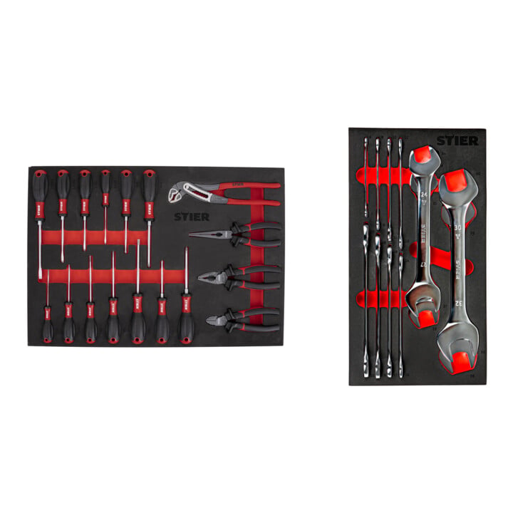 Set STIER Jeu de tournevis et pinces + STIER Jeu de clés plates doubles