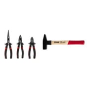 Set STIER Zangensatz Montage+ 3-teilig + STIER Schlosserhammer Robust+ 500g mit Stielschutz DIN 1041