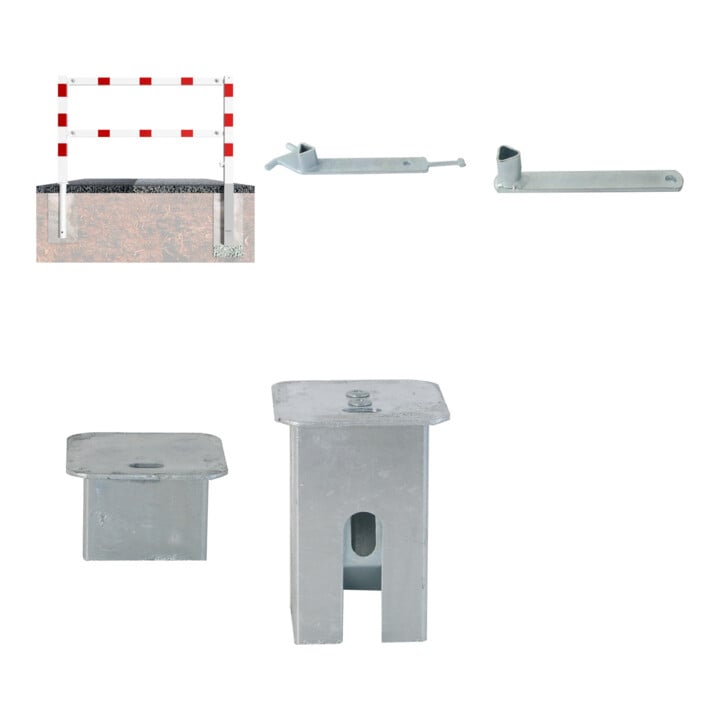 Set Wegesperren 2,50m + Knieholm + Dreikantverschluss, schwenkbar feuerverzinkt + Dreikantschl ssel M 12, Standard + Grauguss-Univ.-Schl ssel z.Absper