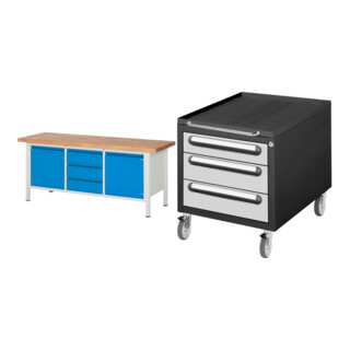 Set STIER Höhenverstellbare Werkbank Premium mit 3 Schubladen und 2...