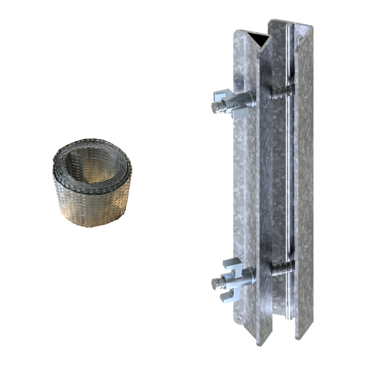 Set Schake Schalband Höhe 220 mm + Schake Aussparungsschalwinkel zur Aufnahme von Schaltafel + Schake Schalungszwinge, große Ausführung 90/50, lackiert + Schake Fensterstütze, Länge: 0,90 m - 1,50 m, lackiert