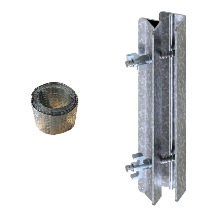 Set Schake Schalband Höhe 250 mm + Schake Aussparungsschalwinkel zur Aufnahme von Schaltafel + Schake Schalungszwinge, große Ausführung 90/50, lackiert + Schake Fensterstütze, Länge: 0,90 m - 1,50 m, lackiert