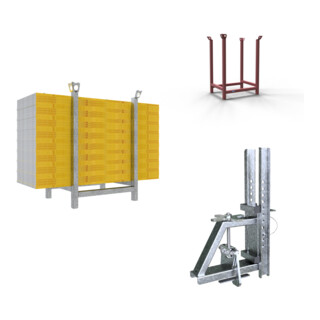 Set Schake Schalungsplatten mit Kantenschutz, Länge: 1000 mm, Breite: 500 mm, ohne Kantenschutz + Schake Stapelpalette + Schake Schalungsplatten SET LxB 1000x500 mm + Schake Balkenzwinge