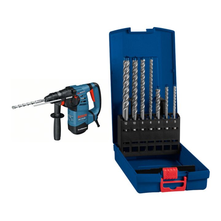 Set Bosch Bohrhammer mit SDS-plus GBH 3-28 DRE 061123A000 + EXPERT SDS plus-7X Hammerbohrer-Set 5/6/6/8/8/10/12mm 7-tlg.