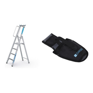 Set Stehleiter mit Sicherheitsplattform, Leiterlänge 2040 mm, 4 Sprossen + Werkzeugtasche für Akkuschrauber