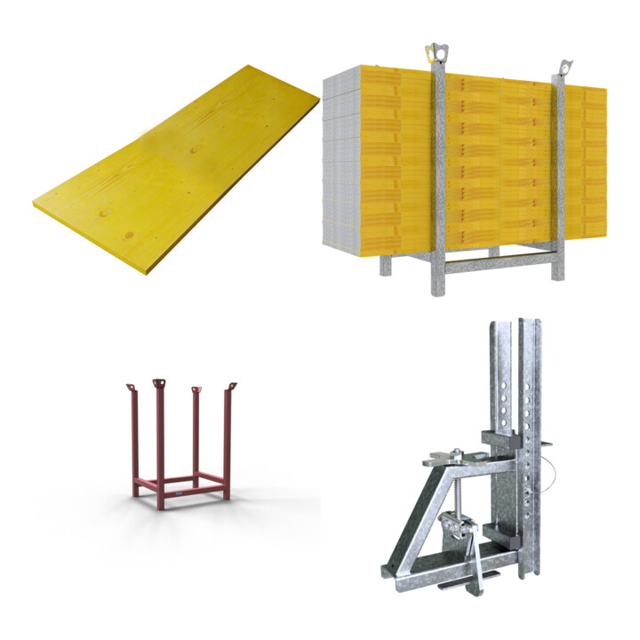 Set Schake Schalungsplatten mit Kantenschutz, Länge: 2000 mm, Breite: 500 mm, mit Kantenschutz + Schake Stapelpalette + Schake Schalungsplatten SET Lx