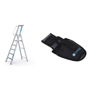 Set Stehleiter mit Sicherheitsplattform, Leiterlänge 2320 mm, 5 Sprossen + Werkzeugtasche für Akkuschrauber