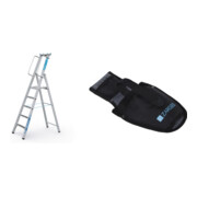 Set Stehleiter mit Sicherheitsplattform, Leiterlänge 2320 mm, 5 Sprossen + Werkzeugtasche für Akkuschrauber