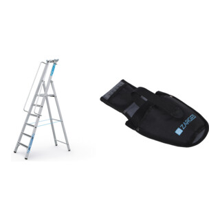 Set Stehleiter mit Sicherheitsplattform, Leiterlänge 2000 mm, 6 Stufen + Werkzeugtasche für Akkuschrauber