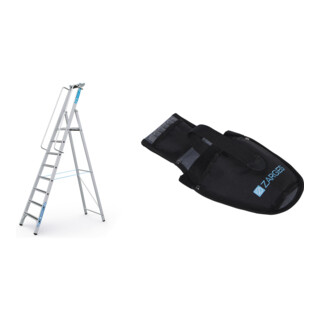 Set Stehleiter mit Sicherheitsplattform Leiterlänge 3160 mm, 8 Stufen + Werkzeugtasche für Akkuschrauber