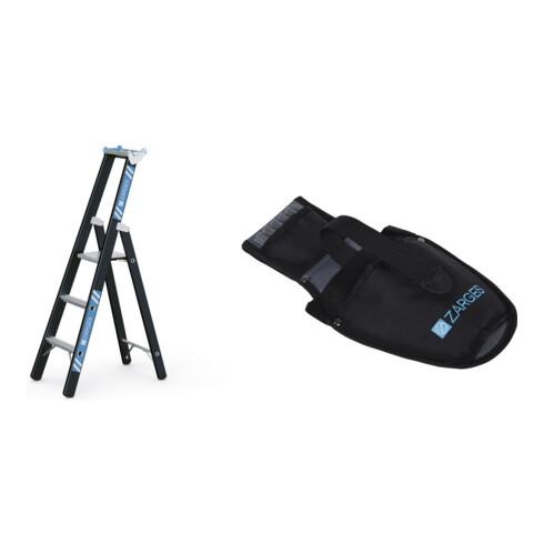 Set Schwerlaststehleiter Z600m. 1x3 Sprossen, AH 2,80m + Werkzeugtasche für Akkuschrauber