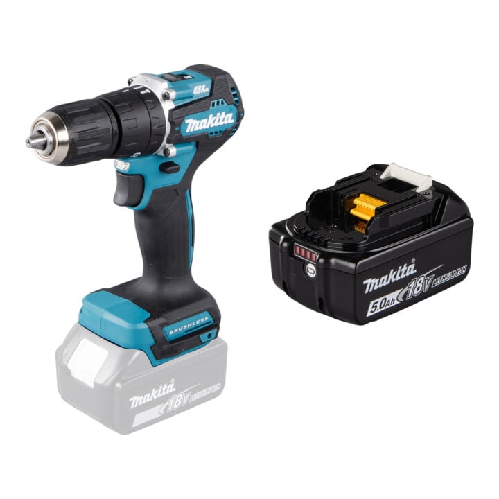 Set Makita Perceuse-visseuse à percussion sans fil LXT DHP487Z + Batterie BL1850B Li 18,0V 5.0Ah
