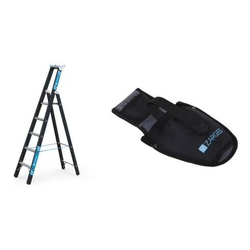 Set Schwerlaststehleiter Z600m. 1x5 Sprossen, AH 3,35m + Werkzeugtasche für Akkuschrauber