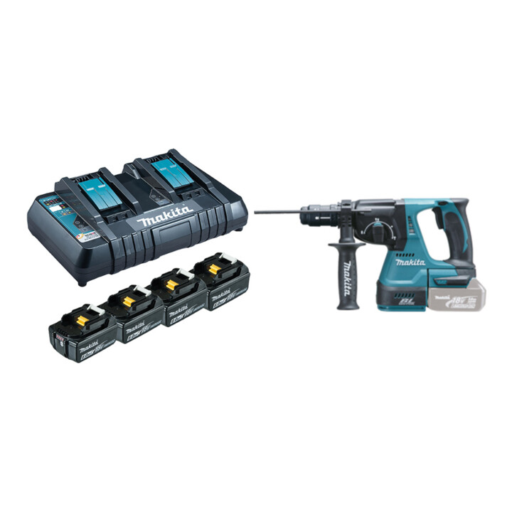 Set Makita Kombihammer DHR243Z + 4× 6Ah Akkus + Doppelladegerät